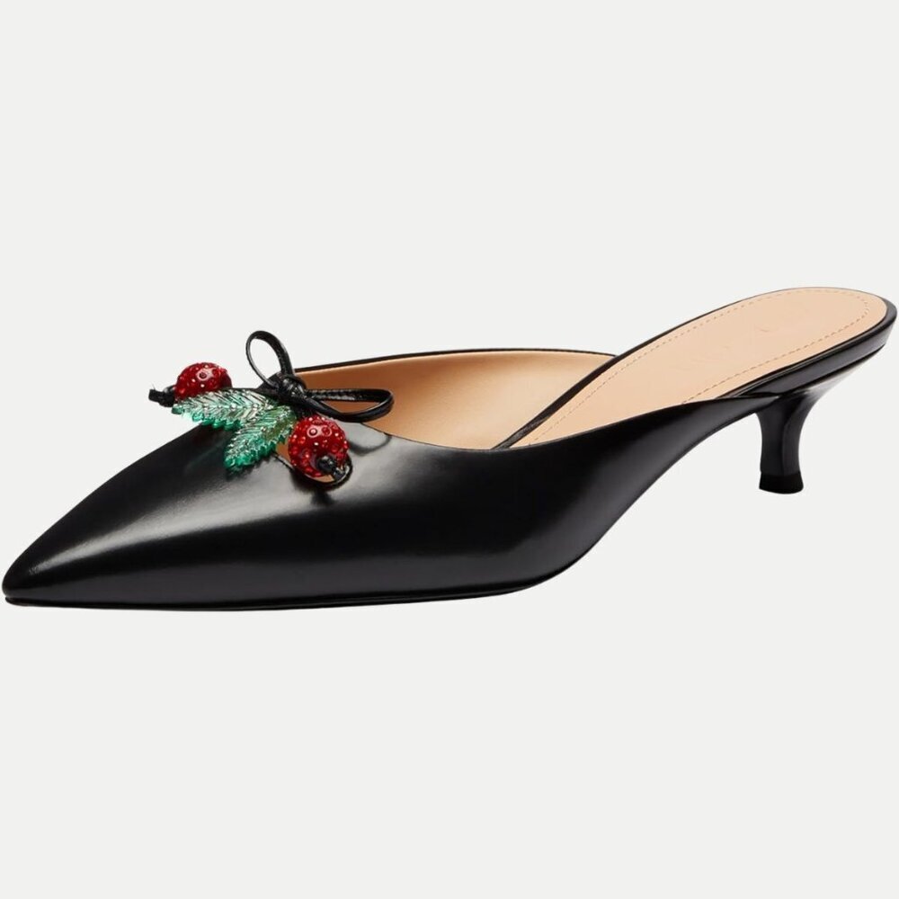 Coach Women's Runway Mule with Cherries Ballet Flat Shoes Black Size 8